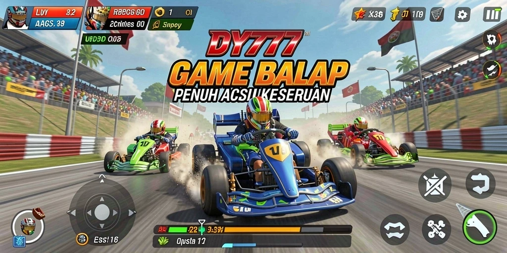 Tampilan gameplay seru dalam DY777 dengan aksi balap yang mendebarkan.