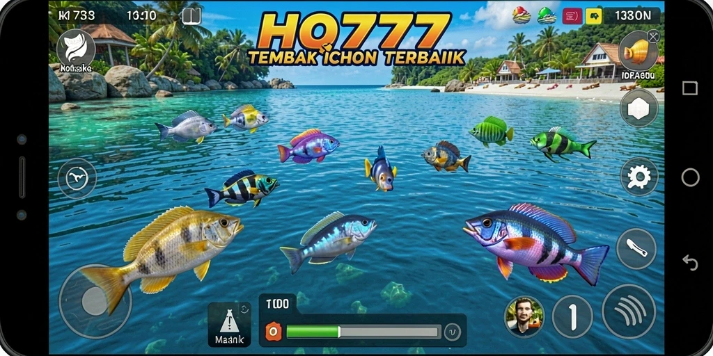 Tampilan seru gameplay HQ777 menembak ikan.