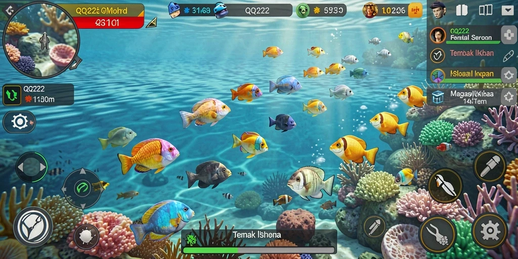 Tangkapan layar gameplay QQ222 menampilkan keseruan menembak ikan.