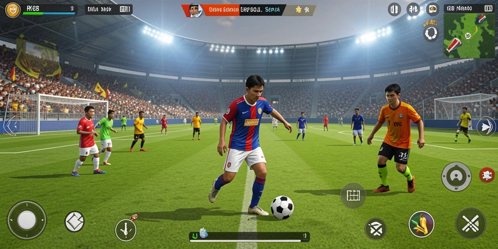 Tampilan gameplay menarik dalam RK88 dengan aksi sepak bola yang realistis.