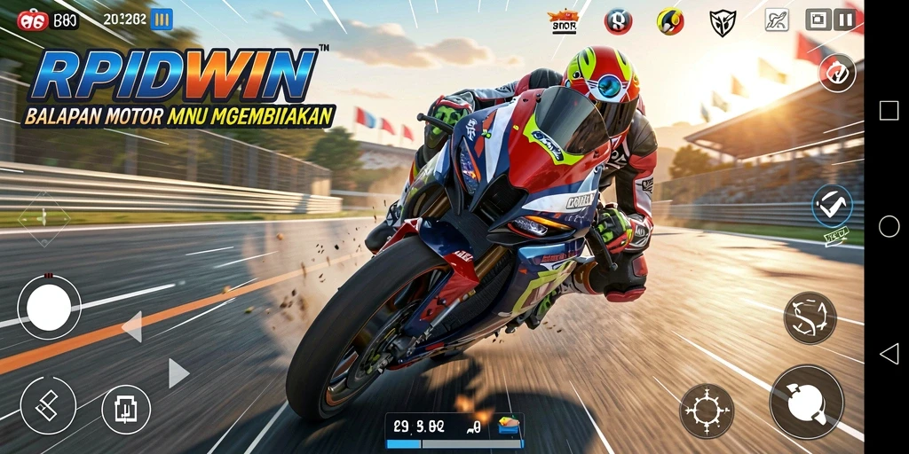 Tampilan gameplay RPIDWIN dengan balapan motor yang mendebarkan dan grafis memukau.