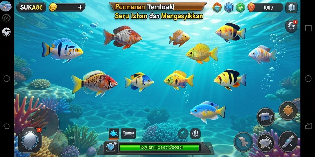 Gameplay seru memancing ikan di lautan yang indah.