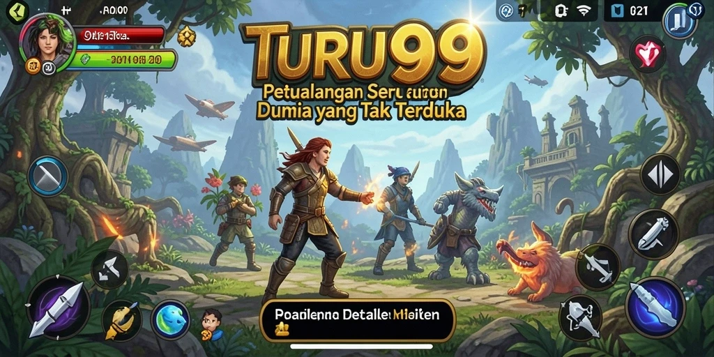 Screenshot TURU99 menampilkan aksi petualangan karakter di dunia fantasi.