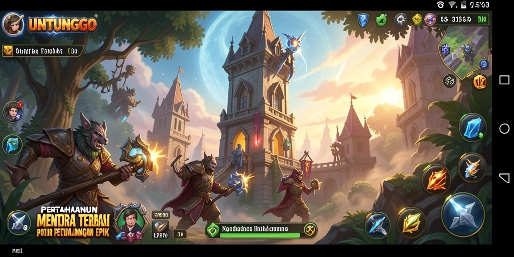 Tampilan permainan UNTUNGGO yang penuh strategi Tower Defense.