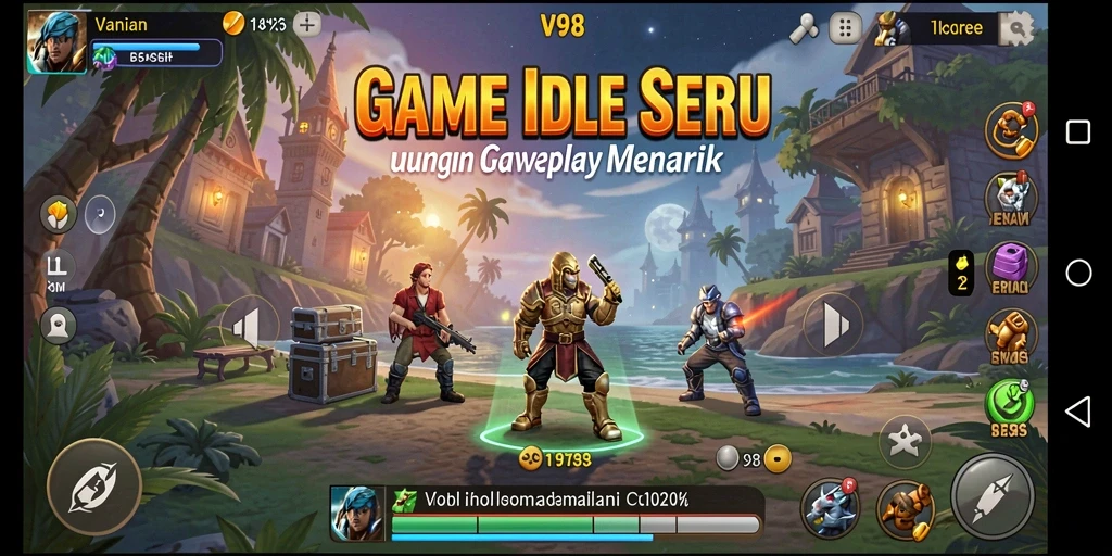 Screenshot V98 menampilkan gameplay santai dan menarik dengan elemen Idle.