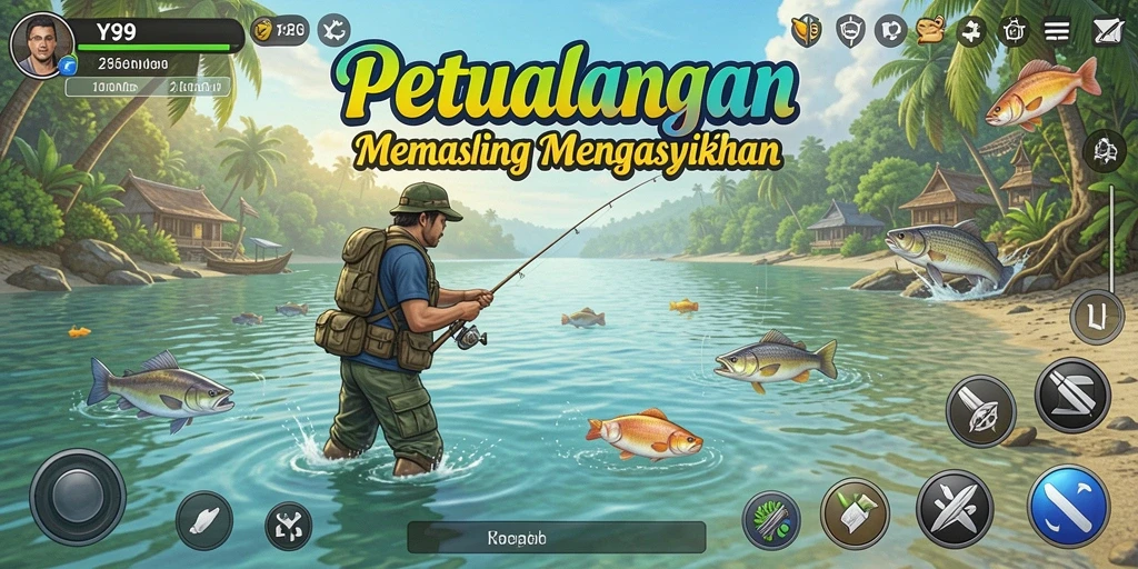 Gameplay Y89 yang seru saat memancing di danau yang indah.